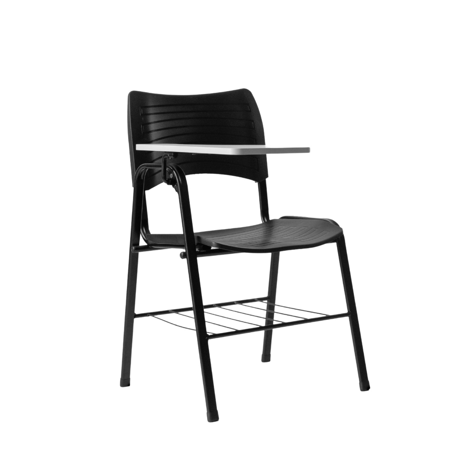 Cadeira Universitaria Plastica Prancheta Escamoteavel com Porta Livros 1 Braço Alto