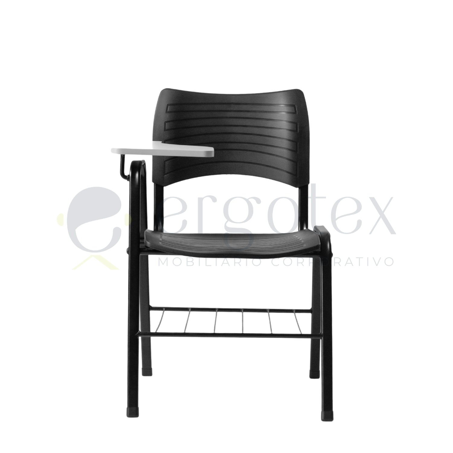 Cadeira Universitaria Plastica Prancheta Escamoteavel com Porta Livros 1 Braço Alto