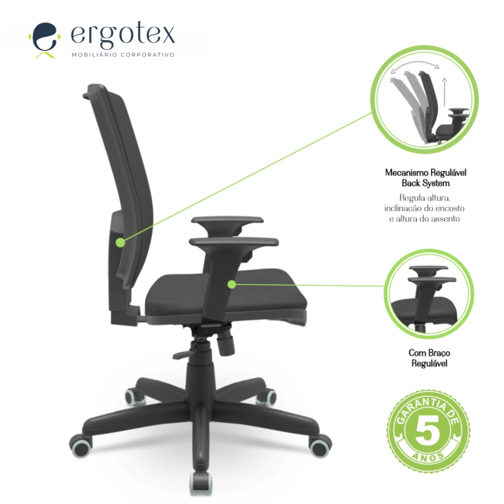 Cadeira Giratoria Presidente Brizza Tela com Regulagem no Encosto