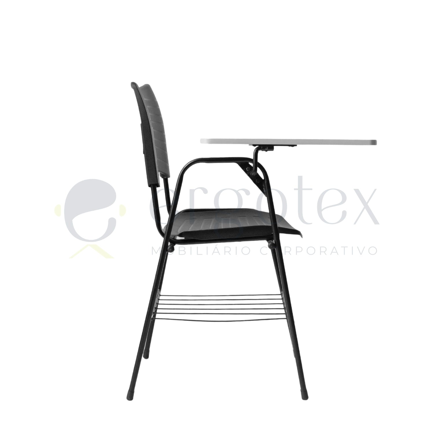 Cadeira Universitaria Plastica Prancheta Escamoteavel com Porta Livros 1 Braço Alto