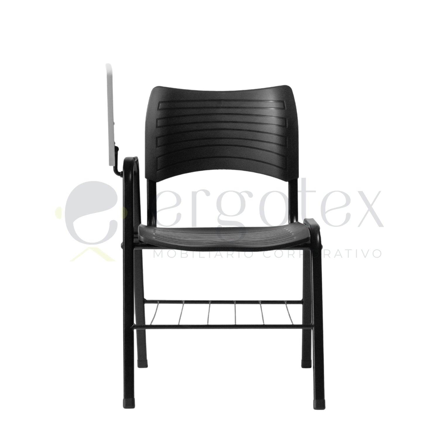 Cadeira Universitaria Plastica Prancheta Escamoteavel com Porta Livros 1 Braço Alto