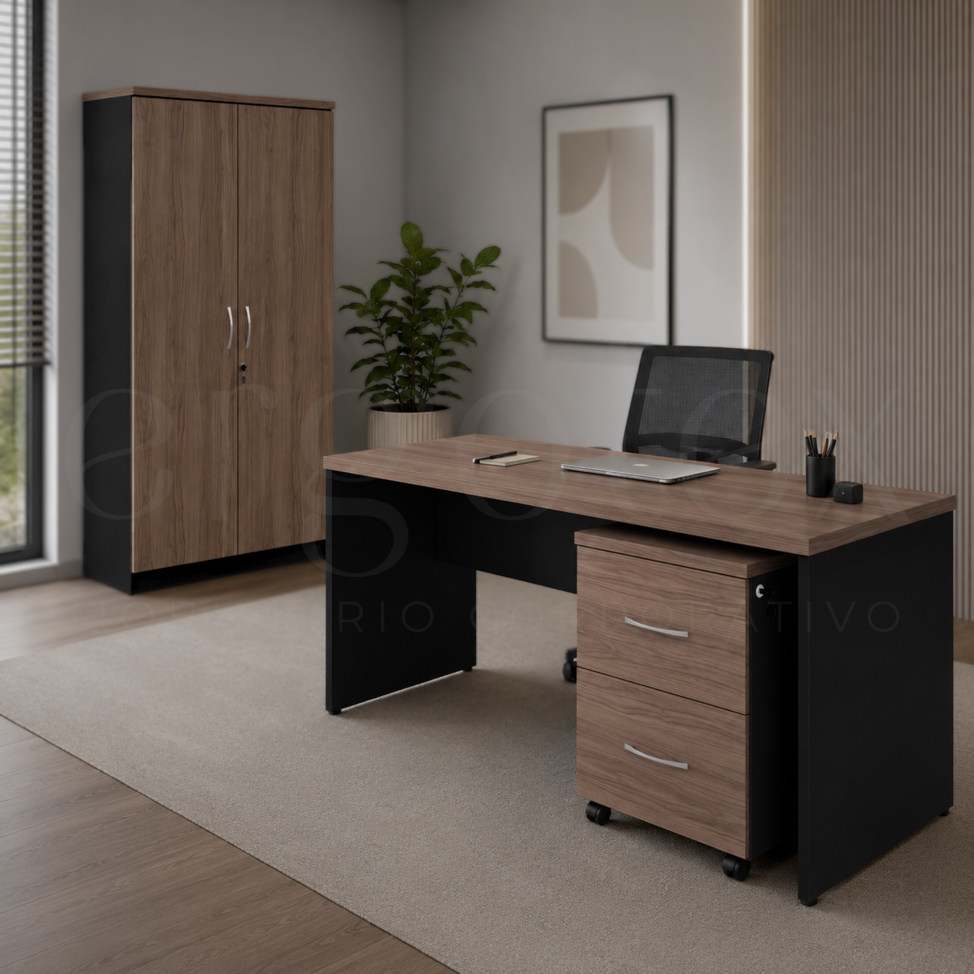 Mesa Reta Pé Painel Tampo 30mm