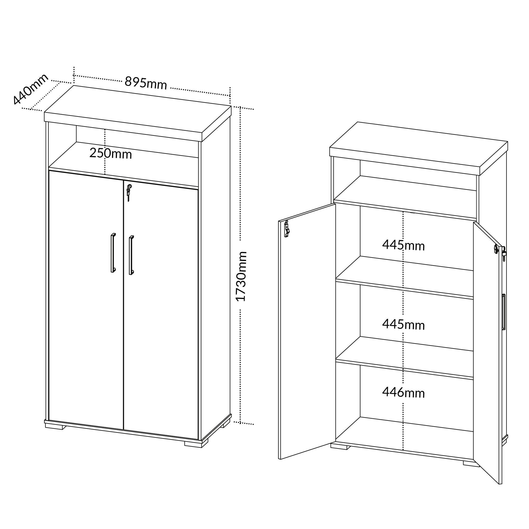 Armario Escritório 2 Portas e Nicho Tampo 50mm