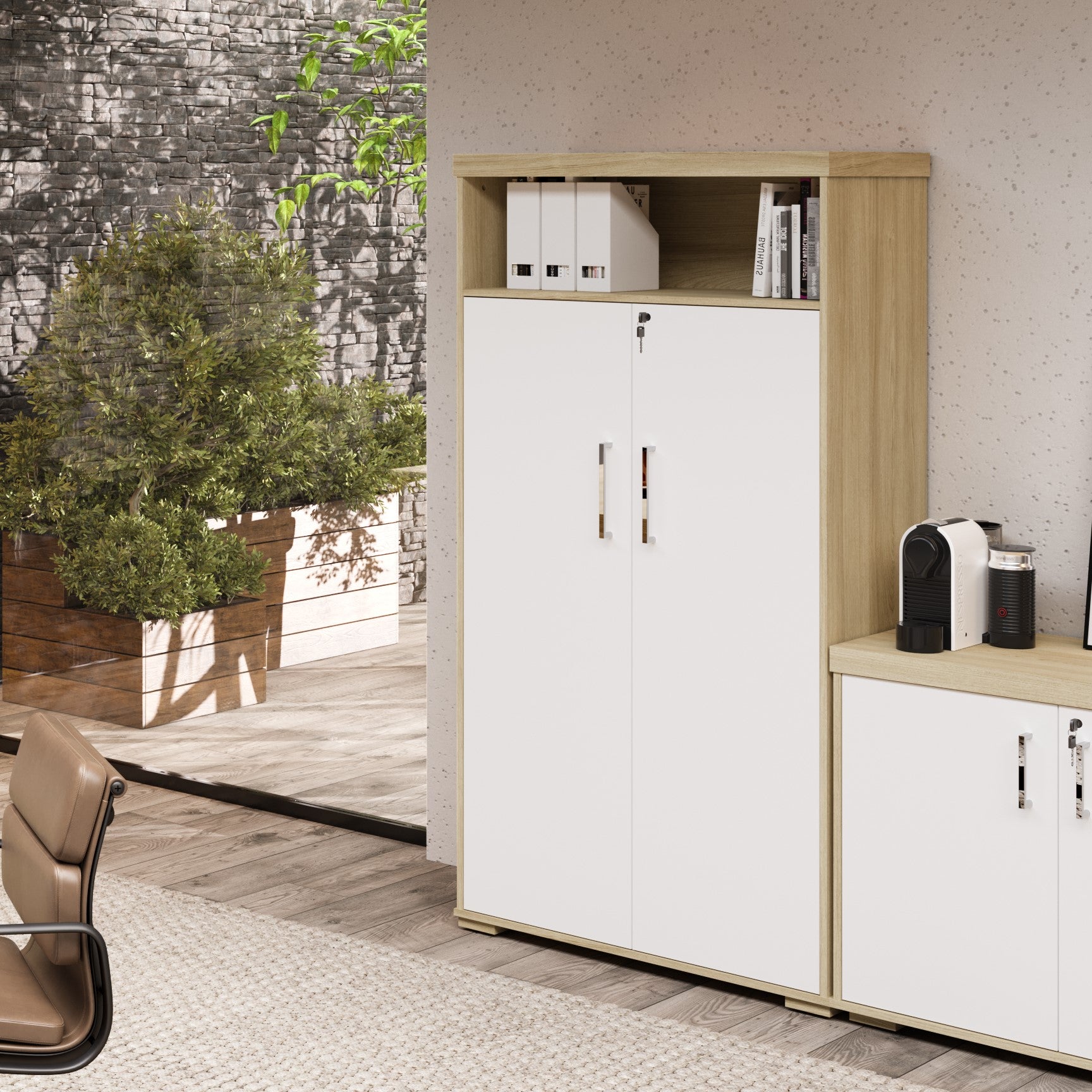 Armario Escritório 2 Portas e Nicho Tampo 50mm