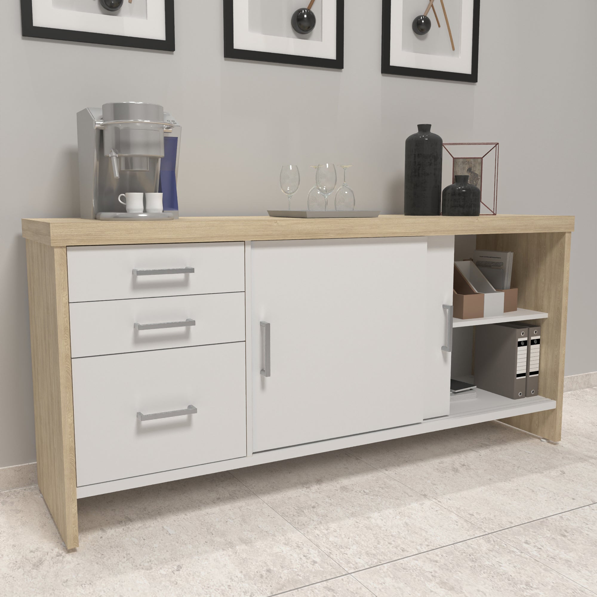 Balcão Escritório com 2 Portas e Gavetas Tampo 50mm