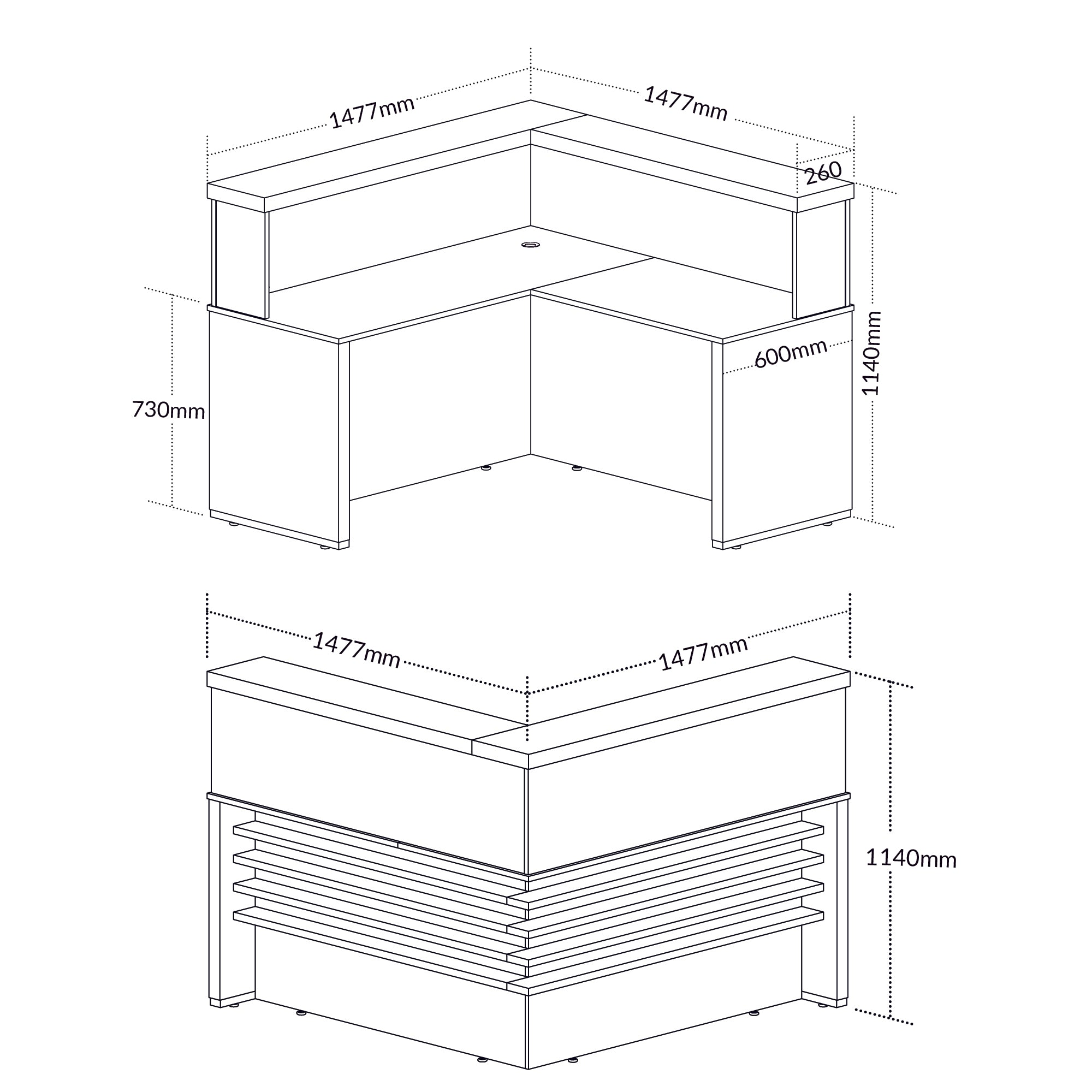 Balcão de Atendimento em L Tampo 50mm
