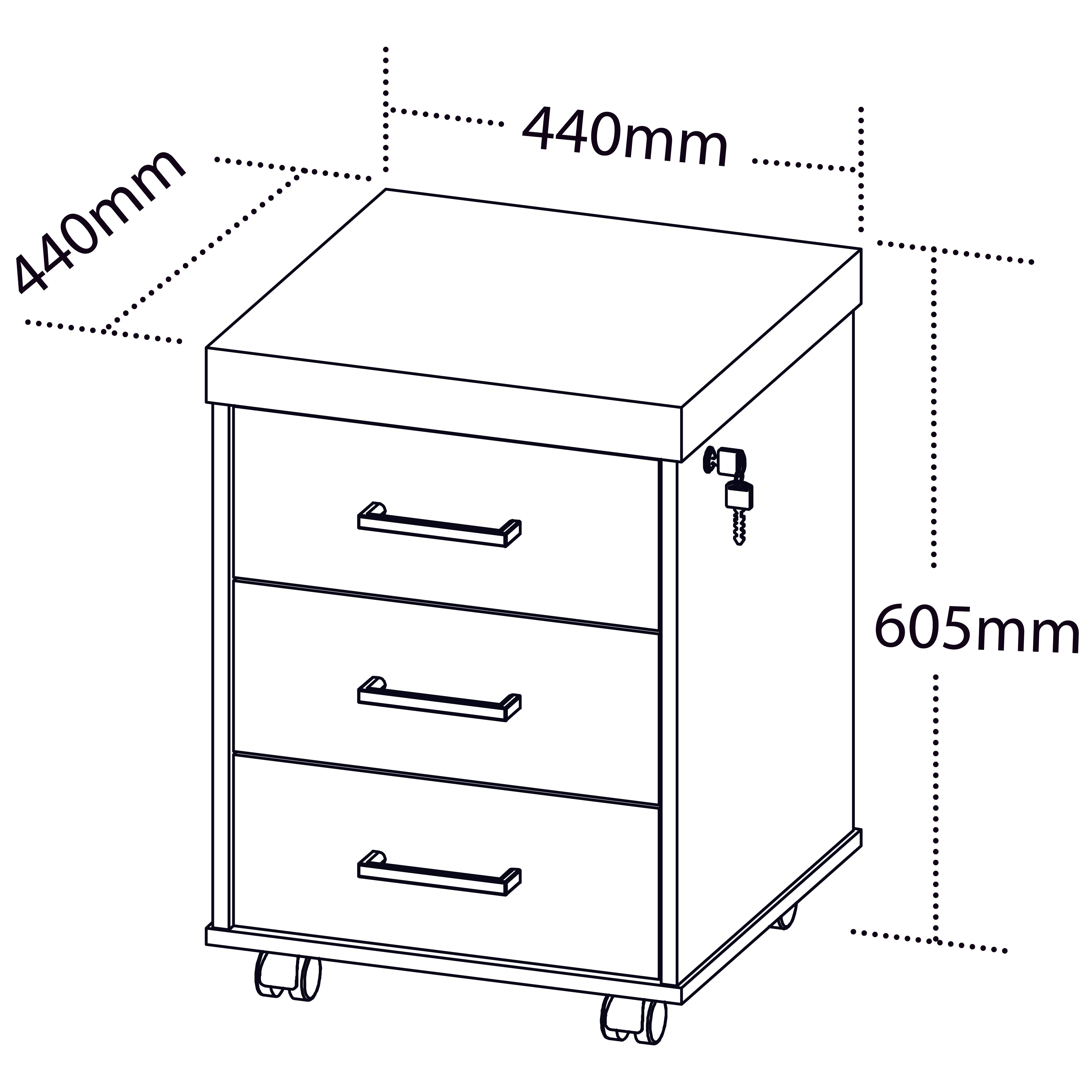 Gaveteiro Volante 3 Gavetas Tampo 50mm