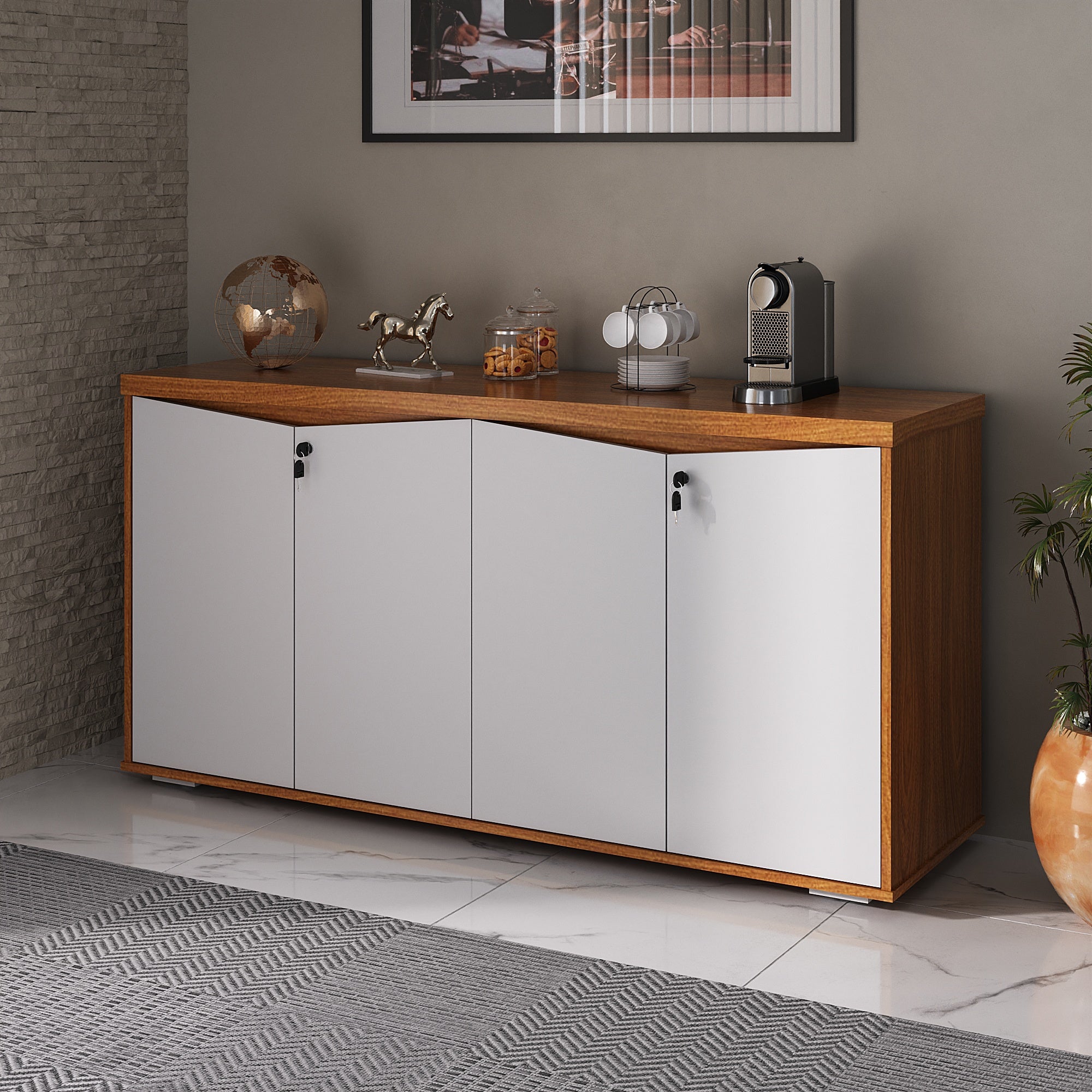 Balcão Escritório 4 Portas Tampo 37mm