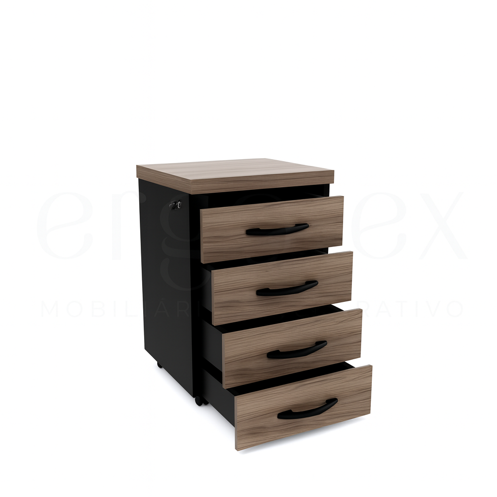 Gaveteiro Volante Escritório com 4 Gavetas Tampo 30mm