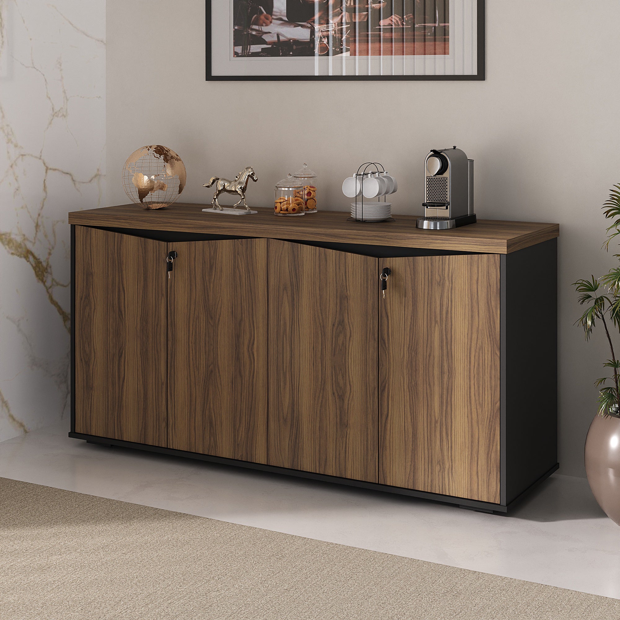 Balcão Escritório 4 Portas Tampo 37mm