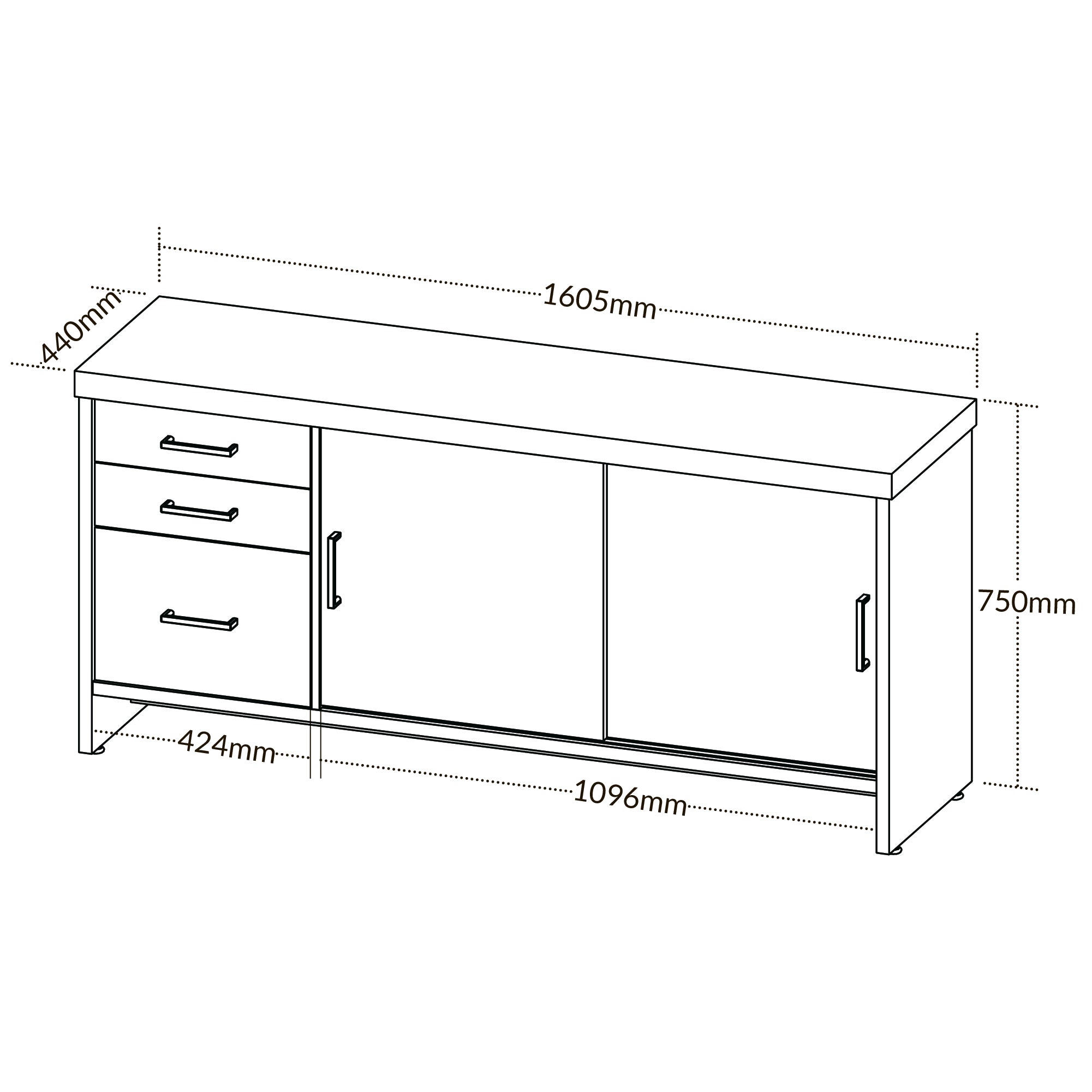Balcão Escritório com 2 Portas e Gavetas Tampo 50mm