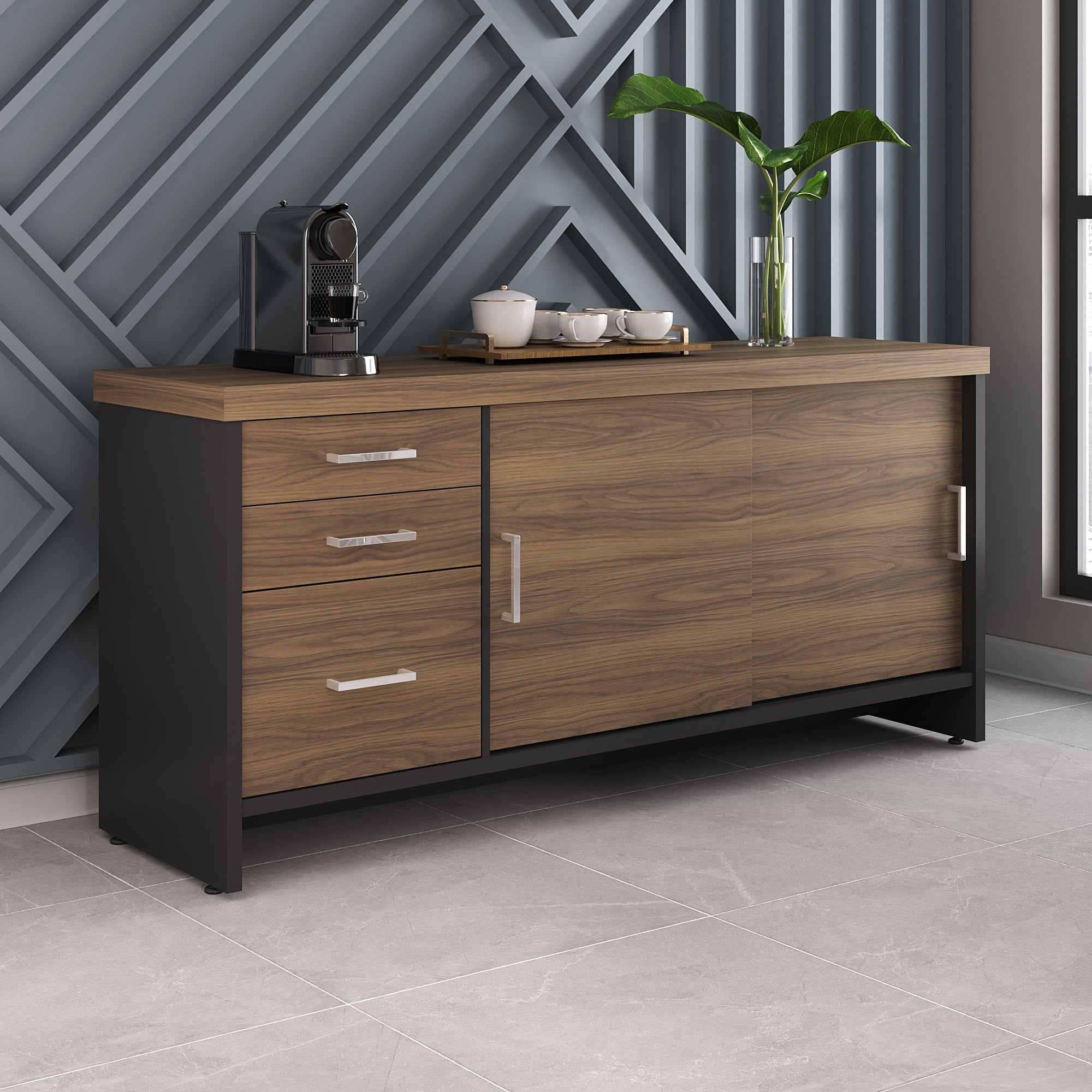 Balcão Escritório com 2 Portas e Gavetas Tampo 50mm