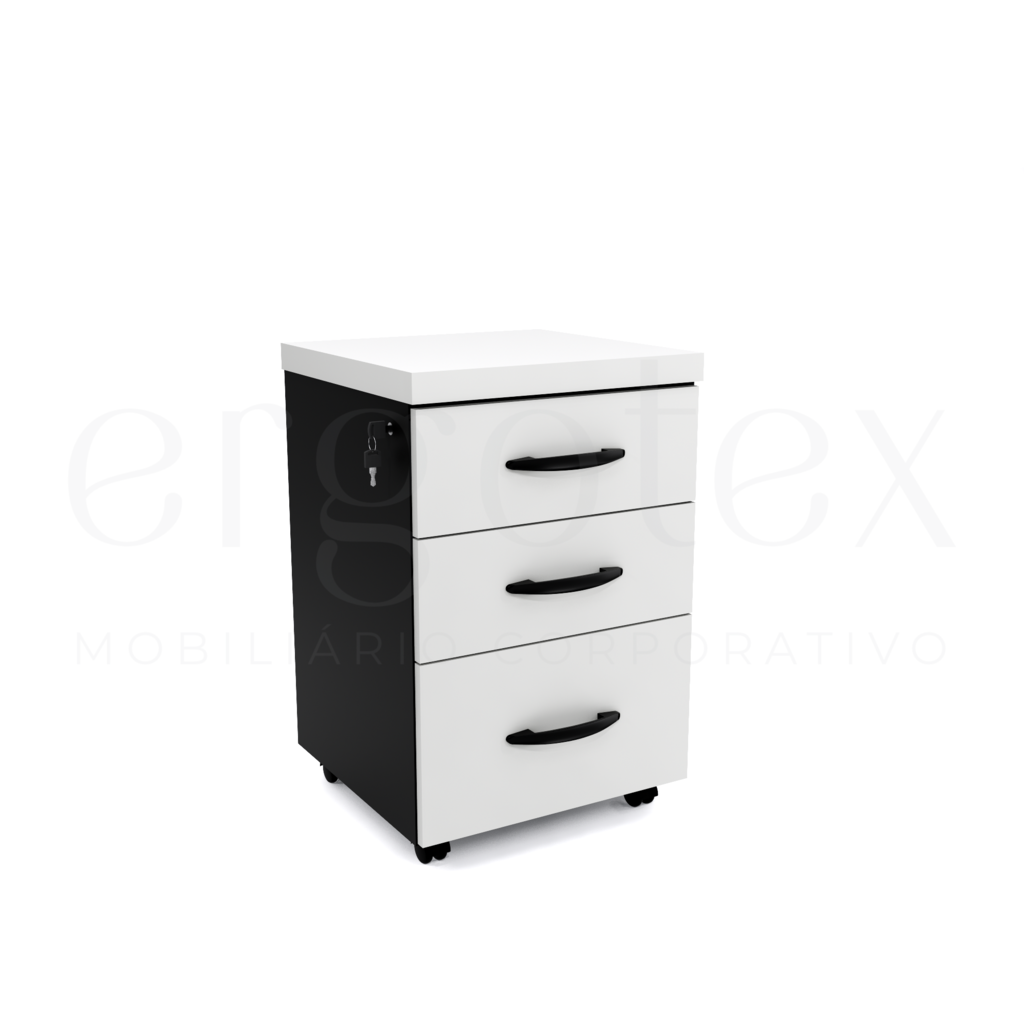 Esquerdo Gaveteiro Volante Escritorio com 2 Gavetas e 1 Gavetao Tampo 40mm