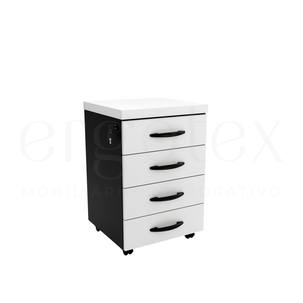 Gaveteiro Volante Escritorio com 4 Gavetas Tampo 30mm