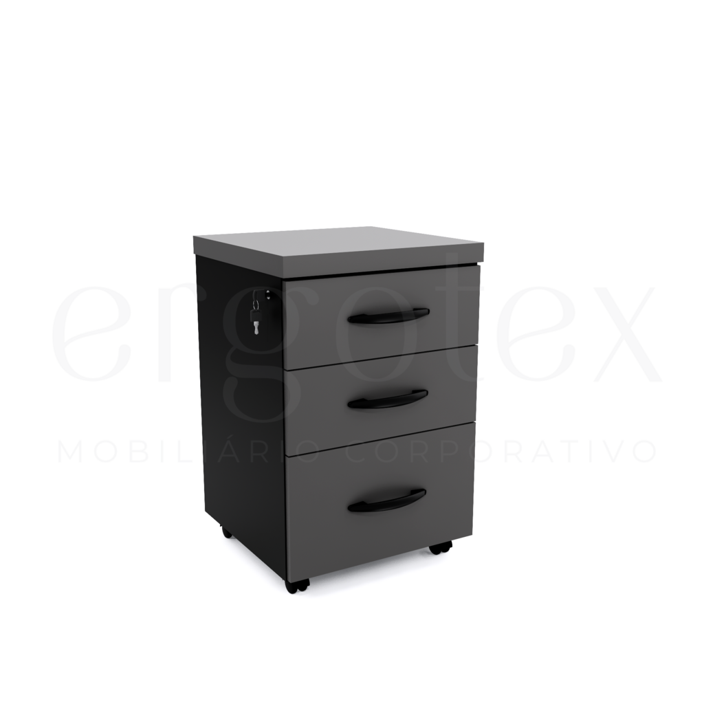 Gaveteiro Volante Escritorio com 2 Gavetas e 1 Gavetao Tampo 30mm