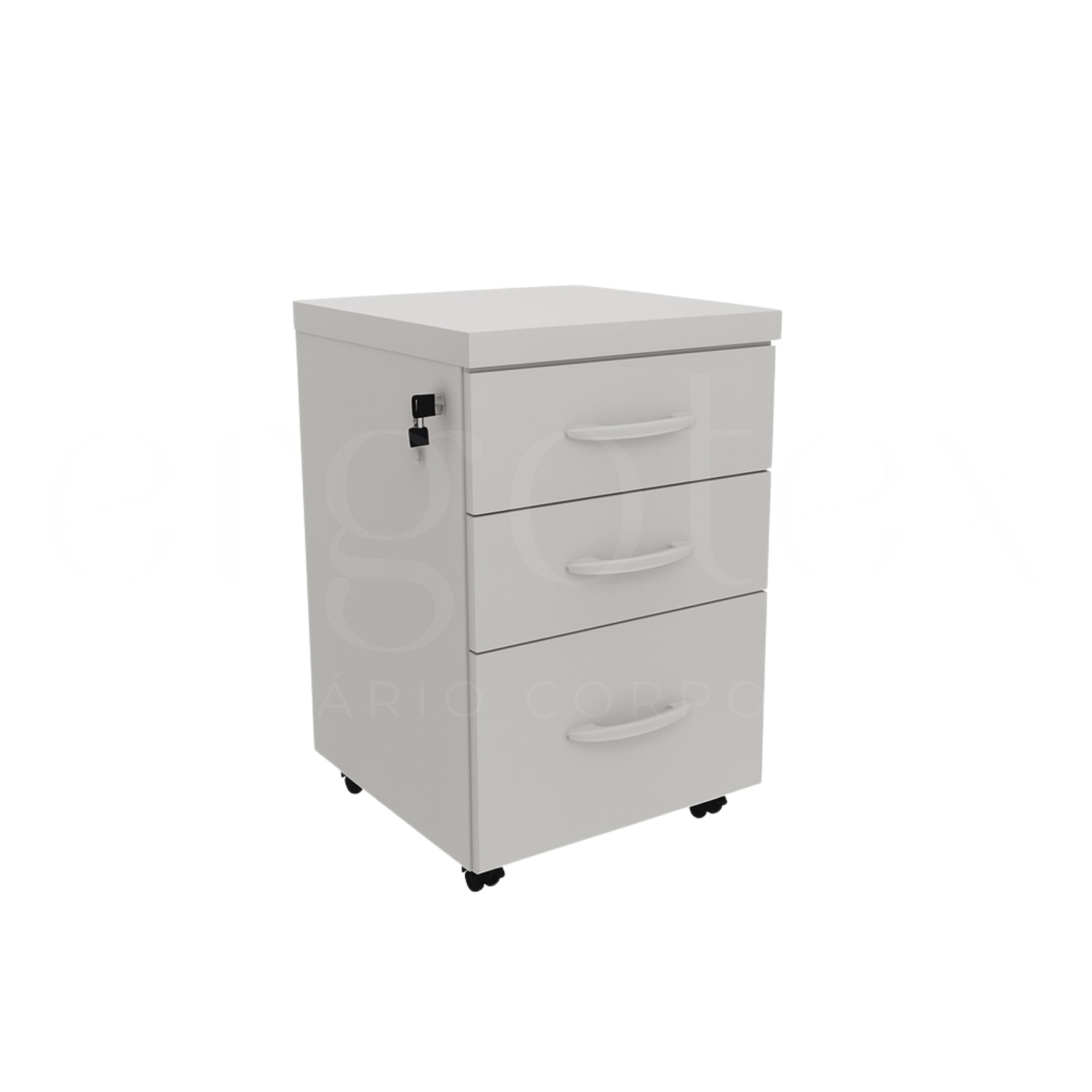 Gaveteiro Volante Escritório com 2 Gavetas e 1 Gavetão Tampo 40mm