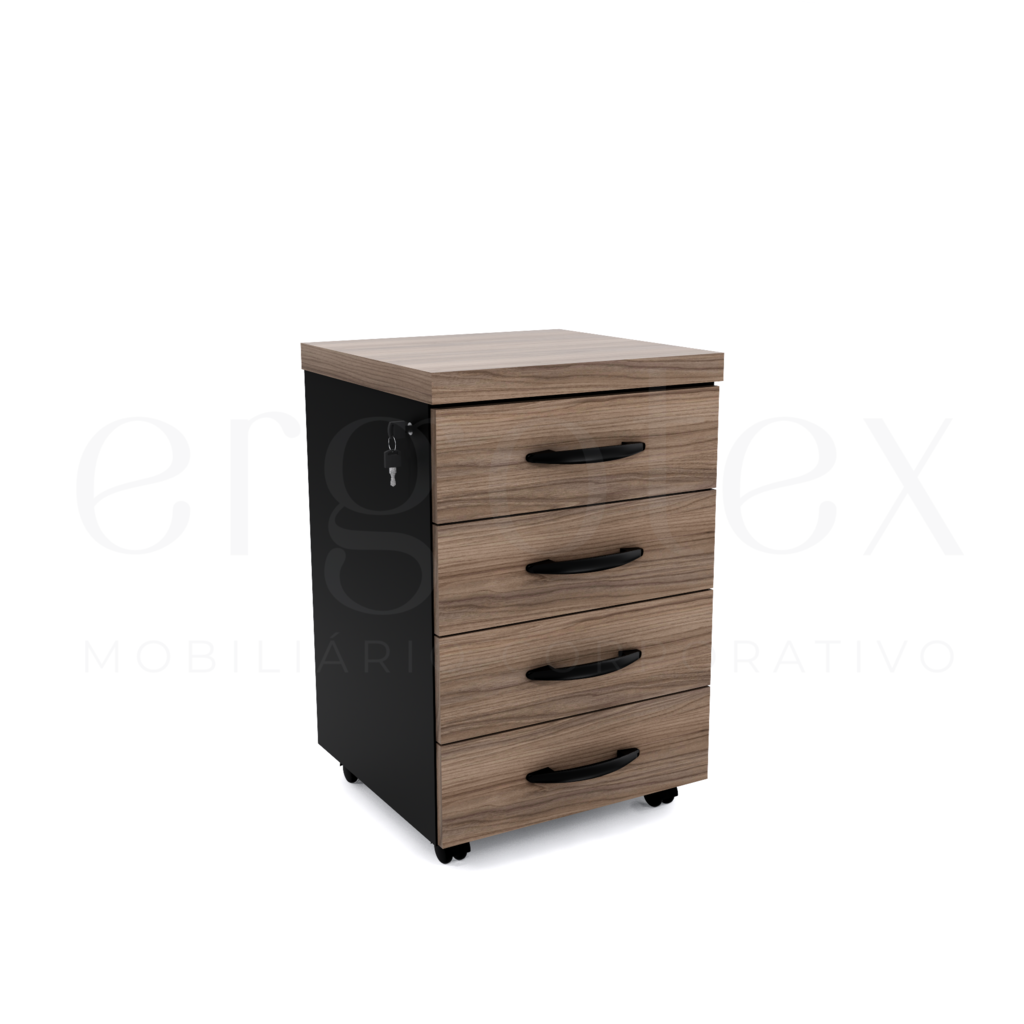 Gaveteiro Volante Escritorio com 4 Gavetas Tampo 30mm