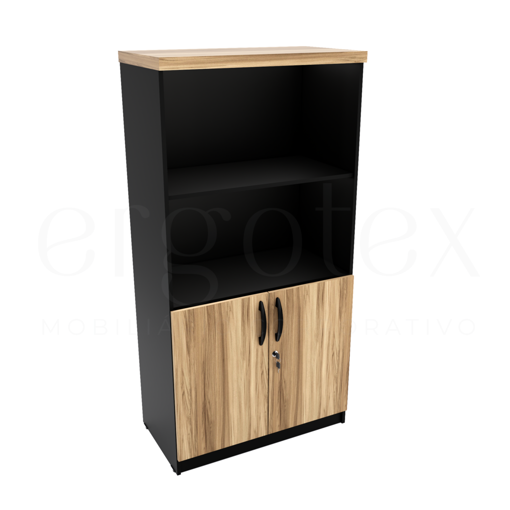 Armario Alto Escritorio 2 Portas e Nicho Tampo 40mm