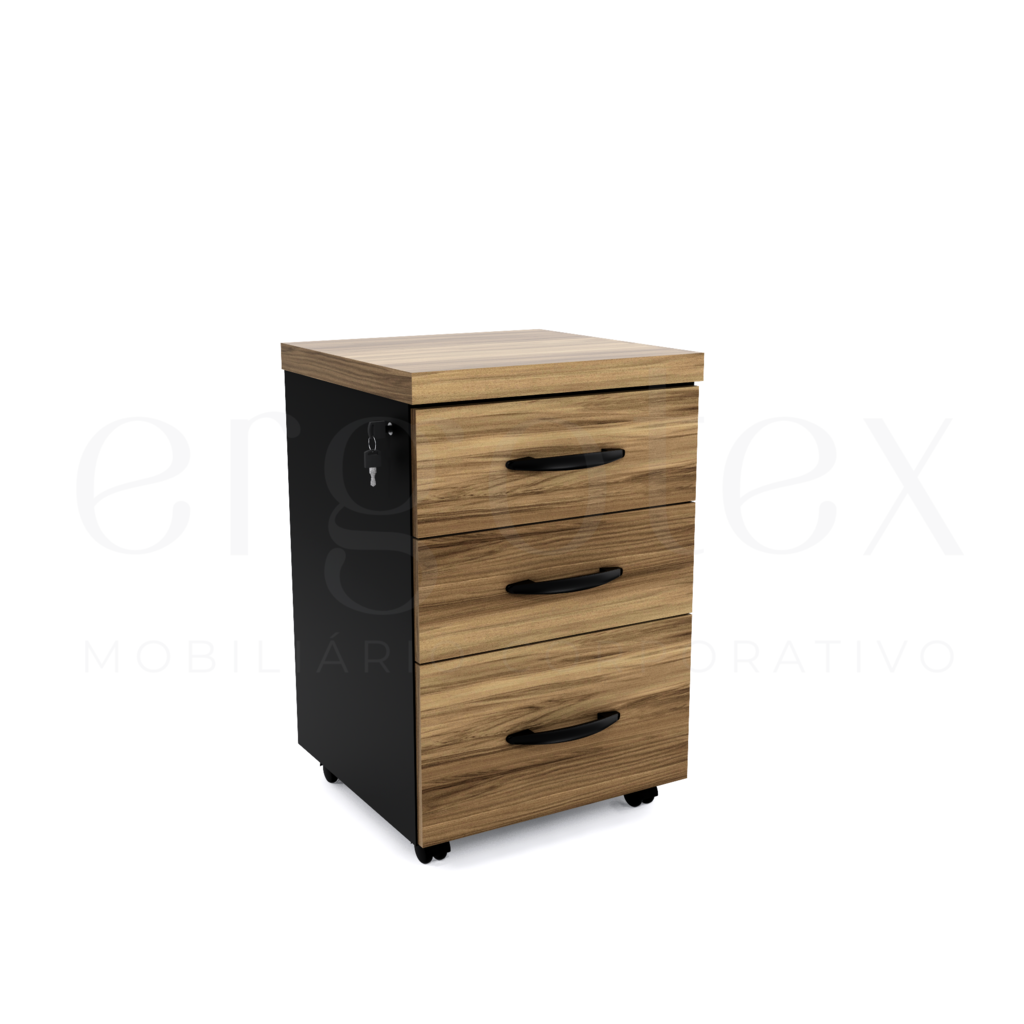 Gaveteiro Volante Escritorio com 2 Gavetas e 1 Gavetao Tampo 30mm