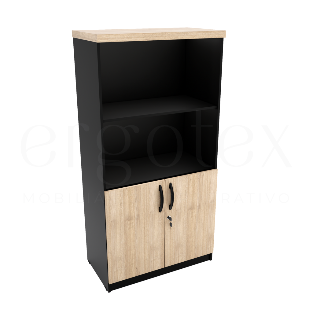 Armario Alto Escritorio 2 Portas e Nicho Tampo 40mm