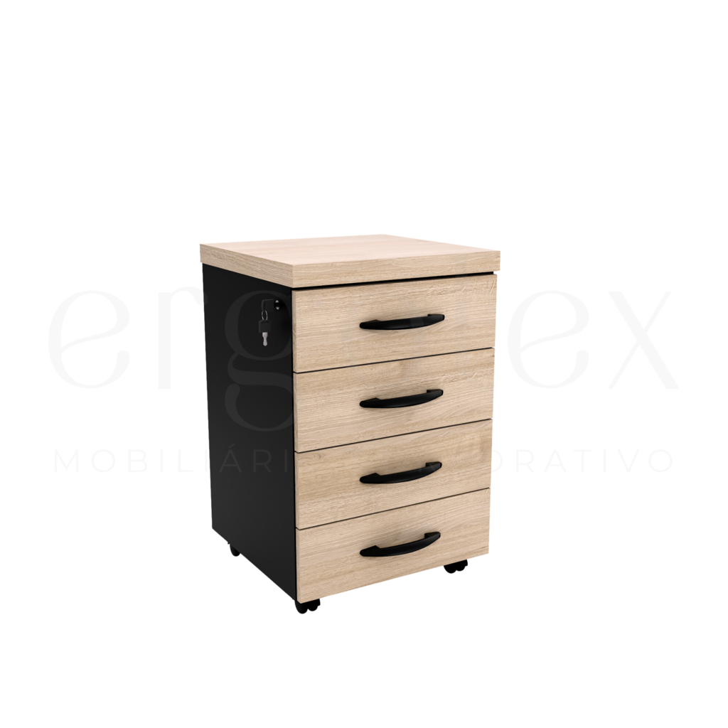 Gaveteiro Volante Escritorio com 4 Gavetas Tampo 30mm