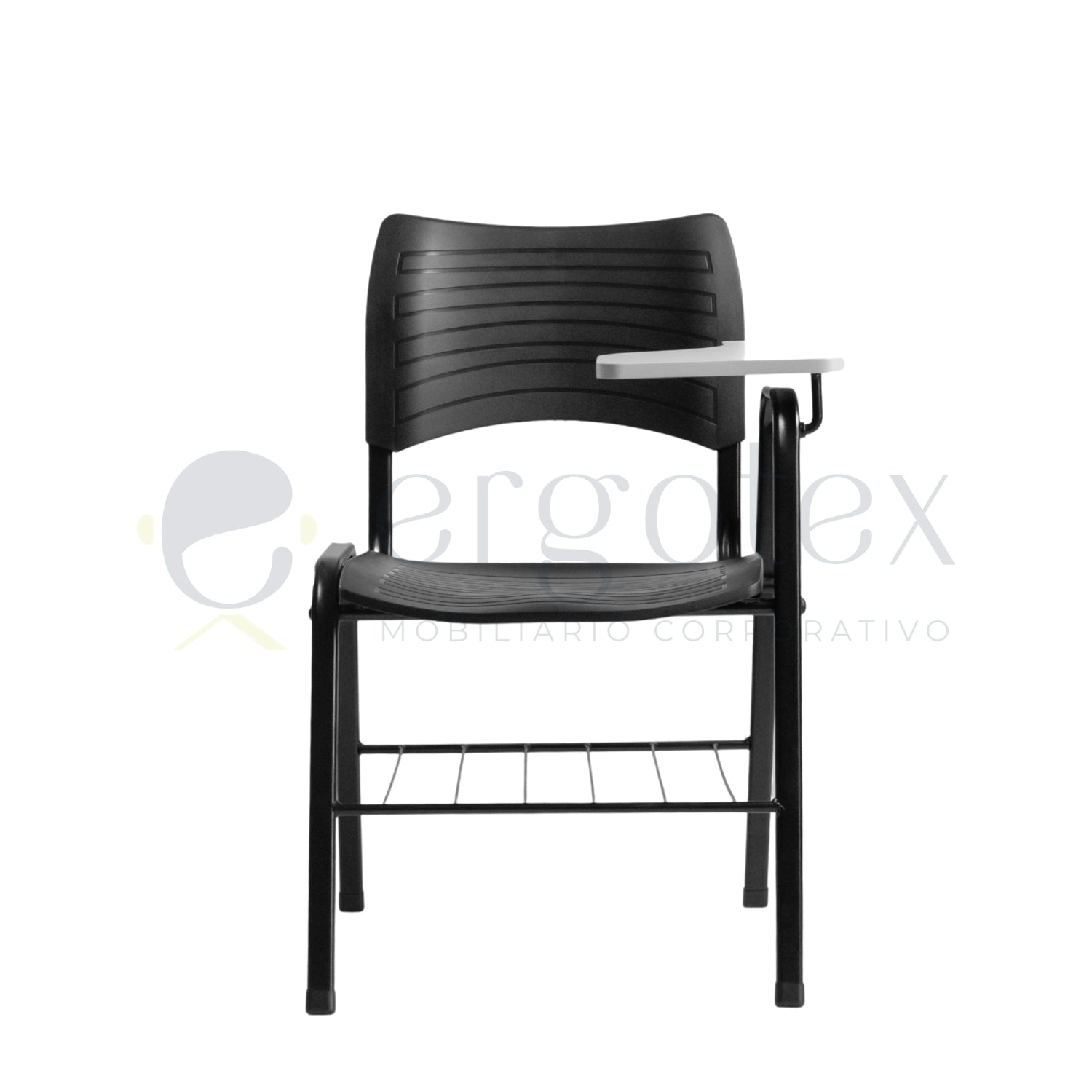 Cadeira Universitaria Plastica Prancheta Escamoteavel com Porta Livros 1 Braço Alto