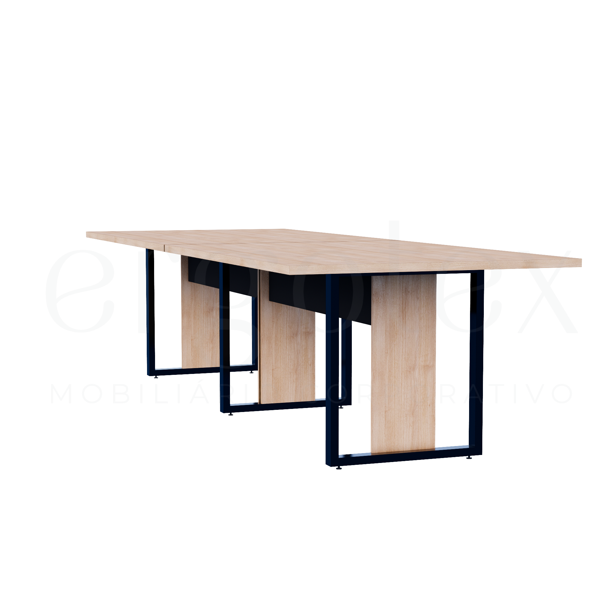 Mesa de Reunião Industrial Bipartida Tampo 30mm Preto