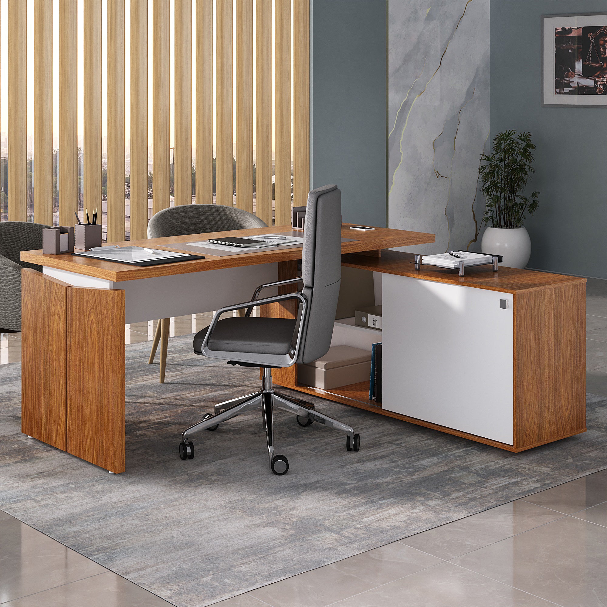 Mesa em L Escritório Gerência Connect Tampo 37mm